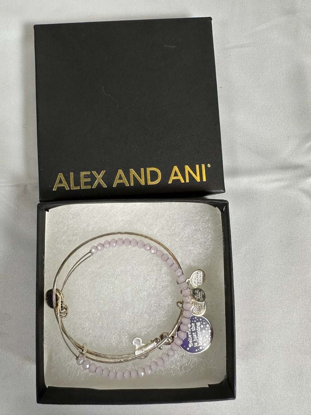 Disney Alex & Ani 'Believing is just the beginning' Silver Charm and Beaded Bang